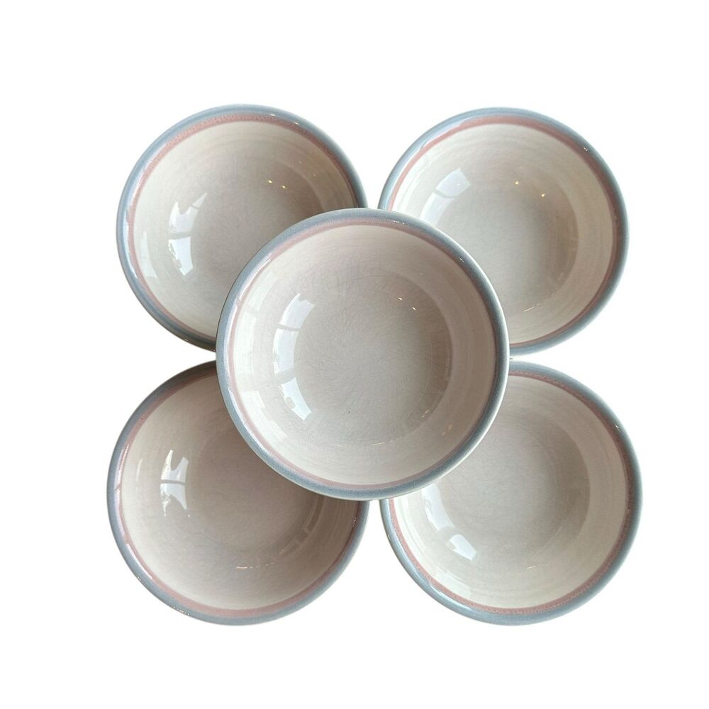 Pfaltzgraff Village Pink & Blue Rim 6” Cereal Bowls - Set of 5
